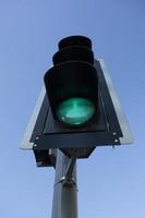 blue sky green traffic light photo