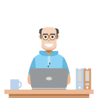 man using laptop for work from home wear short hoodie png