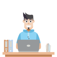 man using laptop for work from home wear short hoodie png