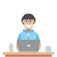 man using laptop for work from home wear short hoodie png