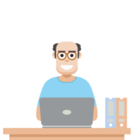 hombre que usa una computadora portátil para trabajar desde casa usa una camiseta png