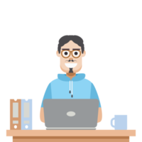 man using laptop for work from home wear short hoodie png