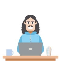 man using laptop for work from home wear hoodie png