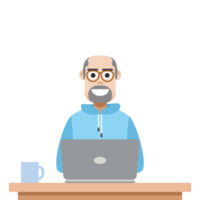 man using laptop for work from home wear hoodie png