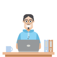 man using laptop for work from home wear short hoodie png