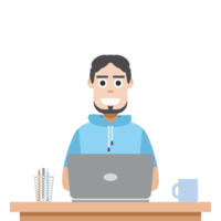homem usando laptop para trabalhar em casa usa capuz curto png