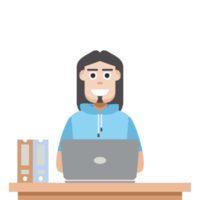 man using laptop for work from home wear short hoodie png