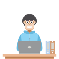 man using laptop for work from home wear hoodie png