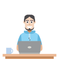 man using laptop for work from home wear short hoodie png