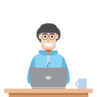 man using laptop for work from home wear hoodie png