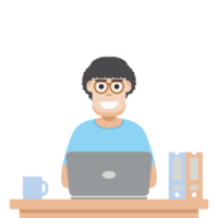 homem usando laptop para trabalhar em casa usa camiseta png