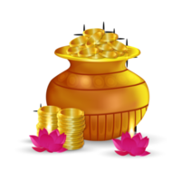 Indian festival shubh dhanteras background with gold coin pot png