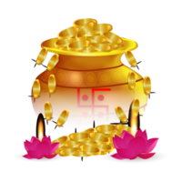 celebração dhanteras e banner de celebração feliz diwali com moeda de ouro png
