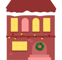 Houses in winter decorated for Christmas, in lights. png