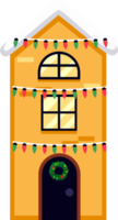 Houses in winter decorated for Christmas, in lights. png