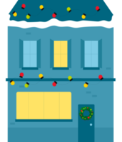 casas en invierno decoradas para navidad, en luces. png