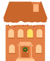 Houses in winter decorated for Christmas, in lights. png