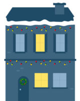 Houses in winter decorated for Christmas, in lights. png