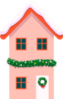 Houses in winter decorated for Christmas, in lights. png