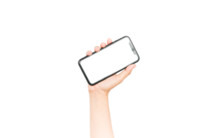 hand- Holding mobiel telefoon geïsoleerd achtergrond png