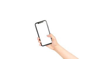 hand- Holding mobiel telefoon geïsoleerd achtergrond png