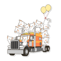 cute cat and vehicle cartoon png