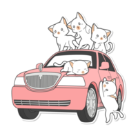 cute cat and vehicle cartoon png