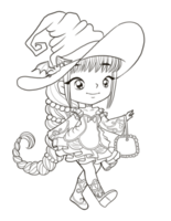 dibujos animados bruja halloween garabato kawaii anime página para colorear lindo ilustración clipart carácter png