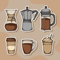 conjunto de pegatinas de café dibujadas a mano vector