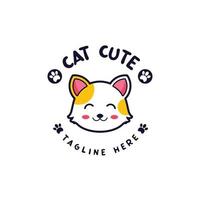Cartoon cute cat logo design vector