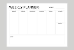 plantilla de planificador semanal minimalista, horario semanal vector