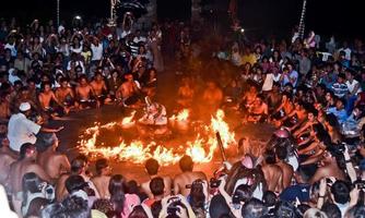 Jimbaran, Bali, Indonesia, August 2022- Kecak dance depicting a white monkey being burned by Ravana photo