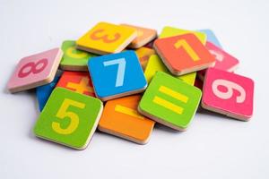 Math number colorful on white background, education study mathematics learning teach concept. photo