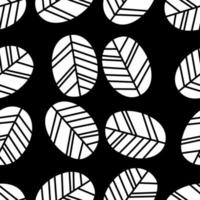 Black and white botanical seamless pattern. Stylized leaves pattern. Vetor black background vector