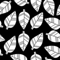 Black and white botanical seamless pattern. Stylized leaves pattern. Vetor black background vector