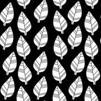 Black and white botanical seamless pattern. Stylized leaves pattern. Vetor black background vector