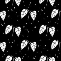 Black and white botanical seamless pattern. Stylized leaves pattern. Vetor black background vector