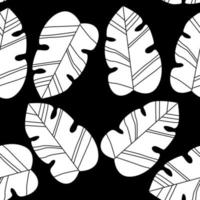 Black and white botanical seamless pattern. Stylized leaves pattern. Vetor black background vector