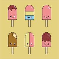 a set of kawaii food ice cream vector