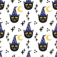 Black cat face in magic hat pattern vector