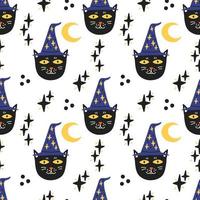 Black cat face in magic hat pattern vector