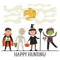 Children in Halloween costumes vampire zombie mummy witch vector