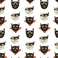 Faces Halloween black cats mummy vampire pattern vector