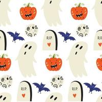 Ghost grave moon pumpkin bat halloween pattern vector
