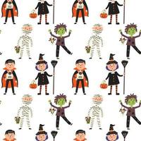 Halloween characters mummy vampire witch zombie pattern vector