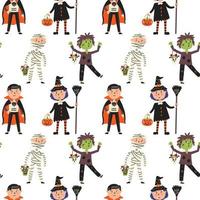 Halloween characters mummy vampire witch zombie pattern vector