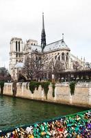 notre-dame y candado de amor en paris foto