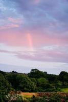 rayo de sol rosa al atardecer en bretaña foto