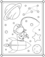 lindo astronauta pescando estrellas en el espacio adecuado para la ilustración vectorial de la página para colorear de los niños vector