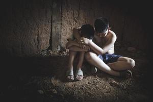 Concept of Stop violence and abused children.Trafficking or human rights violations. photo